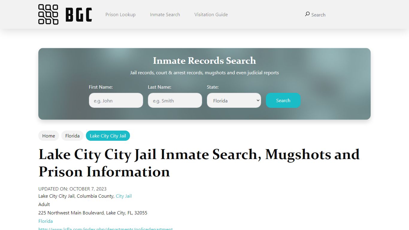 Lake City City Jail Inmate Search, Mugshots, Visitation, Phone no ...